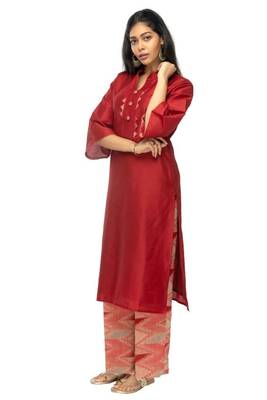 Blood-red plain viscose ethnic-kurtis 3
