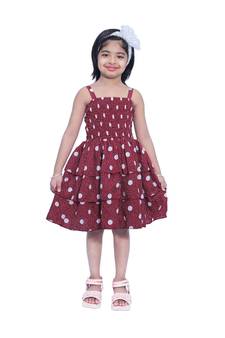 Baby Girl's Maroon Polka Dot Square Neck Polycrepe Sleeveless Knee Length Dress(WLT-270_1-2 Years)