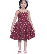 Baby Girl's Maroon Polka Dot Square Neck Polycrepe Sleeveless Knee Length Dress(WLT-270_1-2 Years)