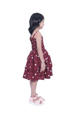 Baby Girl's Maroon Polka Dot Square Neck Polycrepe Sleeveless Knee Length Dress(WLT-270_1-2 Years) 2