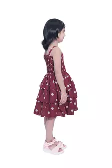 Baby Girl's Maroon Polka Dot Square Neck Polycrepe Sleeveless Knee Length Dress(WLT-270_1-2 Years)