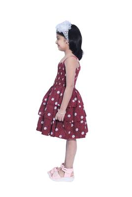 Baby Girl's Maroon Polka Dot Square Neck Polycrepe Sleeveless Knee Length Dress(WLT-270_1-2 Years) 4