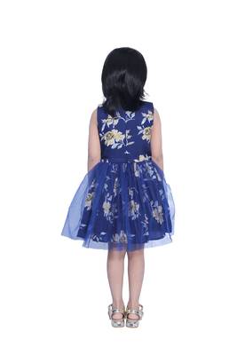 Baby Girl's Blue Flower Desgin Round Neck Polycrepe Sleeveless Knee Length Dress(WLT-271_1-2 Years) 4
