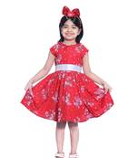 Baby Girl's Red Flower Desgin Round Neck Polycrepe Sleeveless Knee Length Dress(WLT-272_1-2 Years)