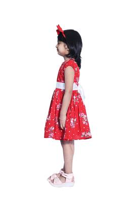 Baby Girl's Red Flower Desgin Round Neck Polycrepe Sleeveless Knee Length Dress(WLT-272_1-2 Years) 3