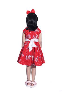 Baby Girl's Red Flower Desgin Round Neck Polycrepe Sleeveless Knee Length Dress(WLT-272_1-2 Years) 4