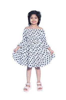 Baby Girl's White Polka Dot Off Shoulder Neck Polycrepe Sleeveless Knee Length Dress(WLT-273_1-2 Years) 1