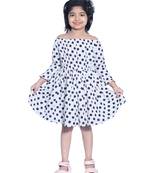 Baby Girl's White Polka Dot Off Shoulder Neck Polycrepe Sleeveless Knee Length Dress(WLT-273_1-2 Years)