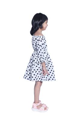Baby Girl's White Polka Dot Off Shoulder Neck Polycrepe Sleeveless Knee Length Dress(WLT-273_1-2 Years) 2