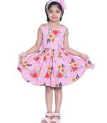 Baby Girl's Pink Flower Desgin Round Neck Polycrepe Sleeveless Knee Length Dress(WLT-274_1-2 Years)