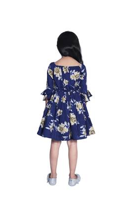 Baby Girl's Blue Flower Desgin Square Neck Polycrepe 3/4 Sleeve Knee Length Dress(WLT-277_1-2 Years) 4