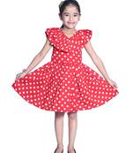 Baby Girl's Red Polka Dot V Neck Polycrepe Sleeveless Knee Length Dress(WLT-278_1-2 Years)