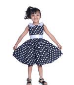 Baby Girl's Black Polka Dot Square Neck Polycrepe Sleeveless Knee Length Dress(WLT-283_1-2 Years)