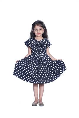 Baby Girl's Black Polka Dot V Neck Polycrepe Sleeveless Knee Length Dress(WLT-285_1-2 Years) 1