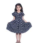 Baby Girl's Black Polka Dot V Neck Polycrepe Sleeveless Knee Length Dress(WLT-285_1-2 Years)