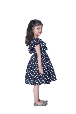 Baby Girl's Black Polka Dot V Neck Polycrepe Sleeveless Knee Length Dress(WLT-285_1-2 Years) 2
