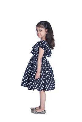 Baby Girl's Black Polka Dot V Neck Polycrepe Sleeveless Knee Length Dress(WLT-285_1-2 Years) 3