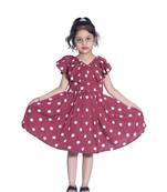 Baby Girl's Maroon Polka Dot V Neck Polycrepe Sleeveless Knee Length Dress(WLT-286_1-2 Years)