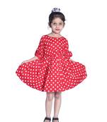 Baby Girl's Red Polka Dot Round Neck Back Key Hole Polycrepe Sleeveless Knee Length Dress(WLT-287_1-2 Years)