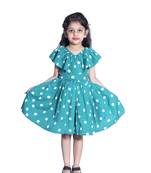 Baby Girl'sGreen Polka Dot V Neck Polycrepe Sleeveless Knee Length Dress(WLT-288_1-2 Years)