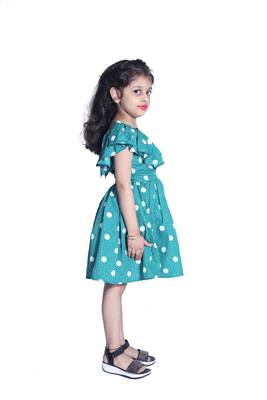 Baby Girl'sGreen Polka Dot V Neck Polycrepe Sleeveless Knee Length Dress(WLT-288_1-2 Years) 2