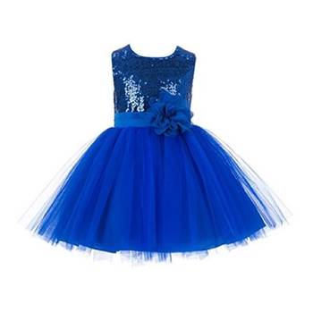 Baby Girl's Round Neck Knee Length Frock Blue Dress(WLT-1054_1-2 Years) 1