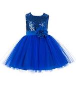 Baby Girl's Round Neck Knee Length Frock Blue Dress(WLT-1054_1-2 Years)