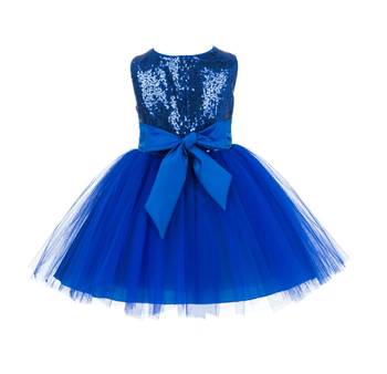 Baby Girl's Round Neck Knee Length Frock Blue Dress(WLT-1054_1-2 Years) 2