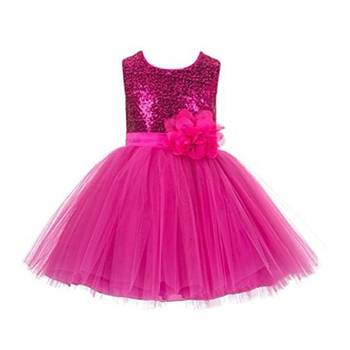 Baby Girl's Round Neck Knee Length Frock Pink Dress(WLT-1056_1-2 Years) 1