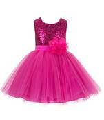 Baby Girl's Round Neck Knee Length Frock Pink Dress(WLT-1056_1-2 Years)