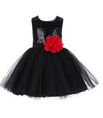 Baby Girl's Round Neck Knee Length Frock Black Dress(WLT-1057_1-2 Years)