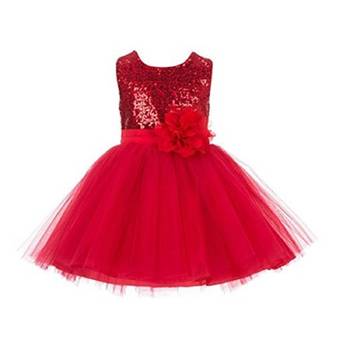 Baby Girl's Round Neck Knee Length Frock Red Dress(WLT-1058_1-2 Years) 1
