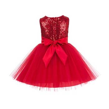 Baby Girl's Round Neck Knee Length Frock Red Dress(WLT-1058_1-2 Years) 2