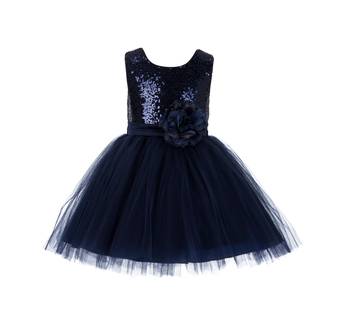 Baby Girl's Round Neck Knee Length Frock Navy Blue Dress(WLT-1059_1-2 Years) 1
