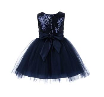 Baby Girl's Round Neck Knee Length Frock Navy Blue Dress(WLT-1059_1-2 Years) 2