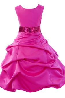 Baby Girl's Flower Lace Round Neck Knee Length Pink Dress(WLT-1052_1-2 Years)