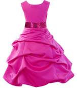 Baby Girl's Flower Lace Round Neck Knee Length Pink Dress(WLT-1052_1-2 Years)