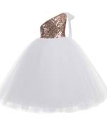 Baby Girl's One Shoulder Neck Maxi Length Frock White Dress(WLT-1079_1-2 Years)