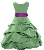 Baby Girl's Round Neck Knee Length Frock Green Dress(WLT-1090_1-2 Years)