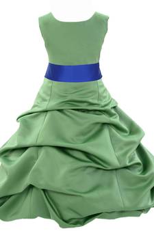 Baby Girl's Round Neck Knee Length Frock Green Dress(WLT-1091_1-2 Years)