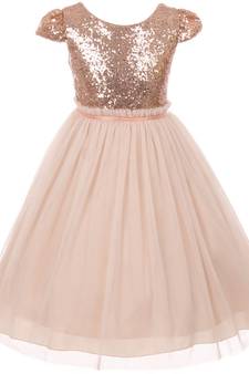 Baby Girl's Round Neck Frock Gold Dress(WLT-1094_1-2 Years)