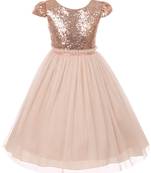 Baby Girl's Round Neck Frock Gold Dress(WLT-1094_1-2 Years)