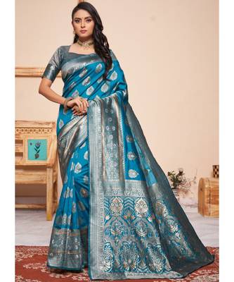 Aqua Blue Party Wear Designer Woven Saree Sarees 1