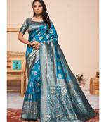Aqua Blue Party Wear Designer Woven Saree Sarees