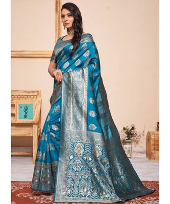 Aqua Blue Party Wear Designer Woven Saree Sarees 2