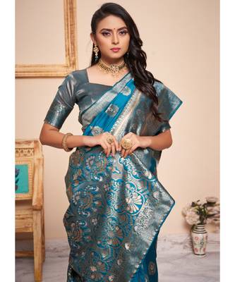 Aqua Blue Party Wear Designer Woven Saree Sarees 3