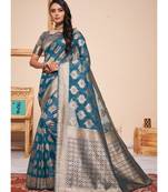 Teal Party Wear Designer Cotton Silk Sarees