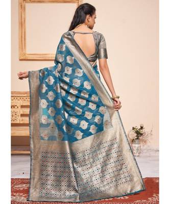 Teal Party Wear Designer Cotton Silk Sarees 3