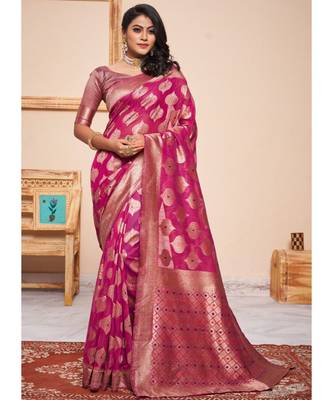 Rani Pink Party Wear Designer Cotton Silk Sarees 1