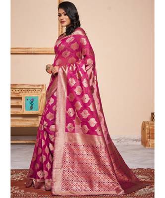 Rani Pink Party Wear Designer Cotton Silk Sarees 2